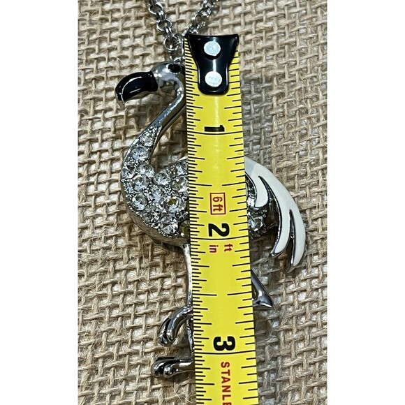 Chicos Clear Rhinestone & Enamel Flamingo Pendant Silver Tone Necklace  30~33in - Picture 6 of 10